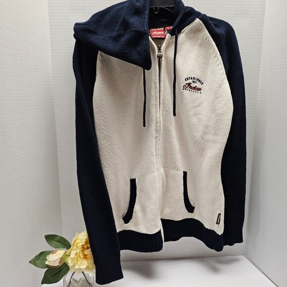 Indian Motorcycle Womens Logo Zip Up Hooded White Blue Sweater Jacket L Large - Picture 10 of 16
